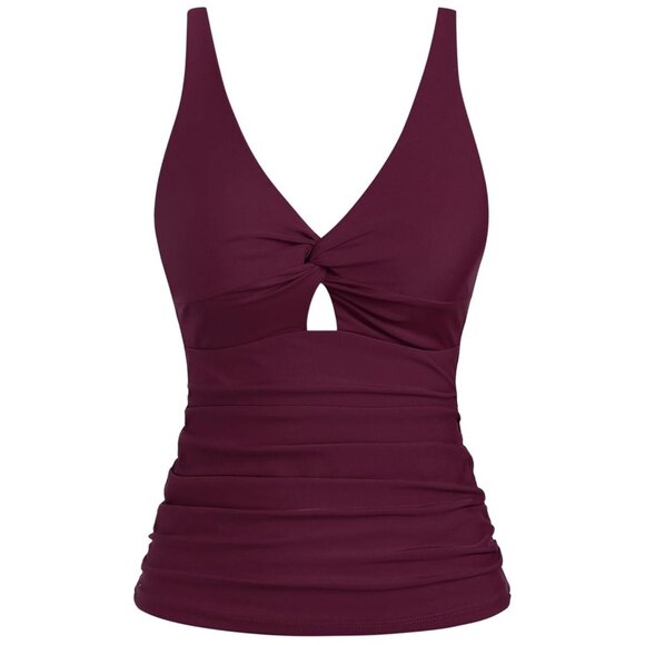 Zaful Womens One-Piece Tankini Top XL Red Maroon Twist Front Ruched Tummy - Picture 4 of 10